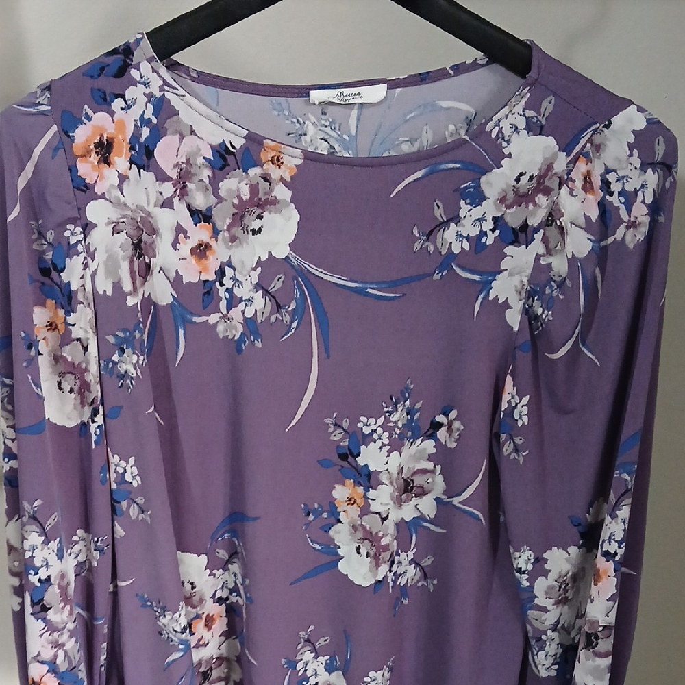 Elegant Purple Long Sleeve Blouse with Floral Design